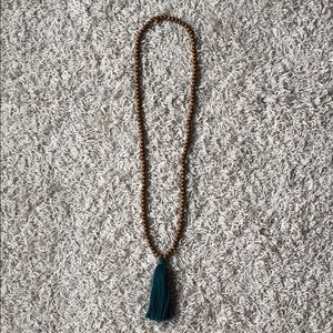 Teal Tassel Beased Necklace